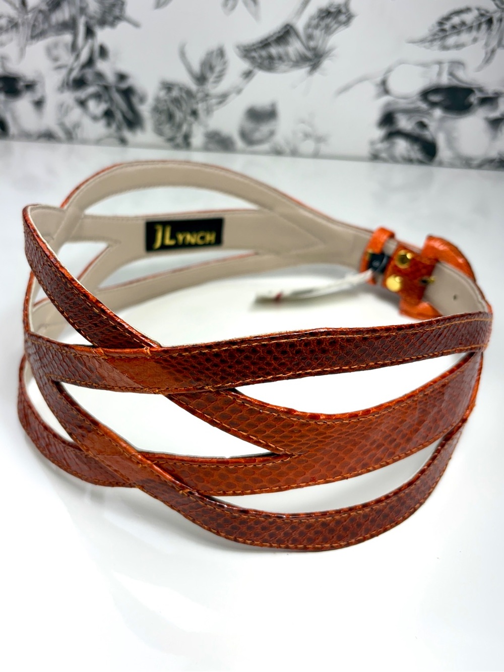 JLynch “Victoria” Orange Snakeskin & Leather Cinch Belt, Szs S & XL